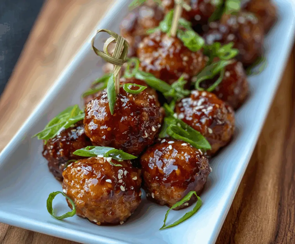 Delicious Ginger Glazed Turkey Meatball Bites on a serving platter, perfect for appetizers
