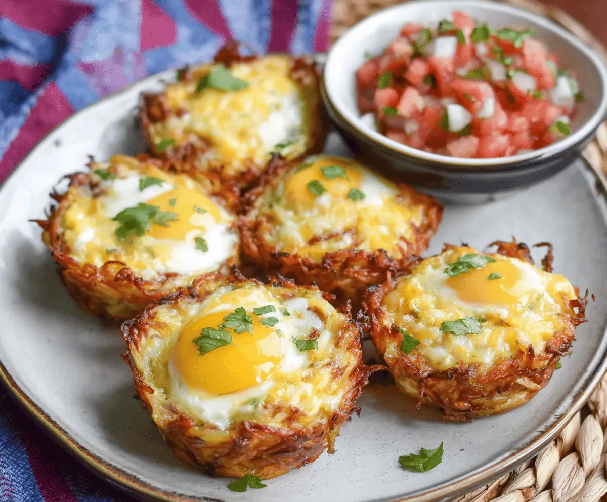 Delicious homemade hash brown and egg cups served for breakfast.