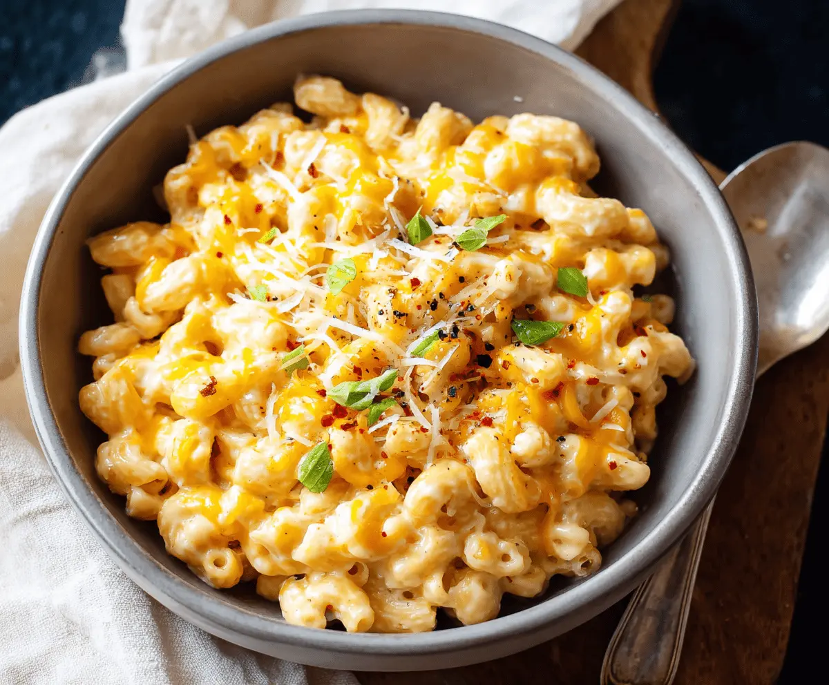 Creamy high protein mac and cheese with melted cheese and pasta, perfect for muscle building and healthy eating.