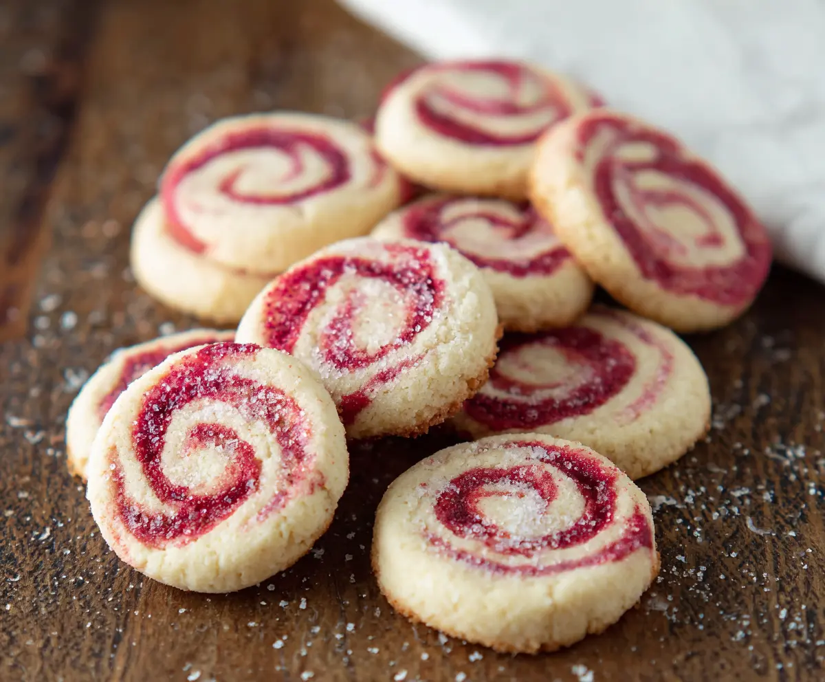 Delicious Raspberry Swirl Cookies with vibrant red raspberry filling and golden baked edges.