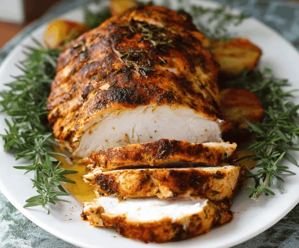 Juicy slow cooker turkey breast cooked to perfection, ideal for a healthy meal.
