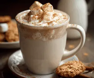 Creamy Snickerdoodle Hot Chocolate topped with cinnamon sugar and whipped cream.