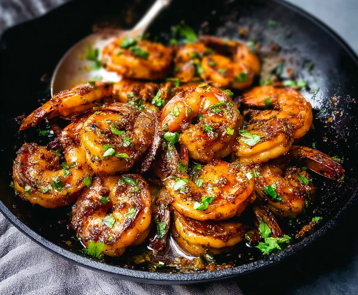 Delicious Cajun Garlic Butter Shrimp garnished with fresh herbs on a serving platter