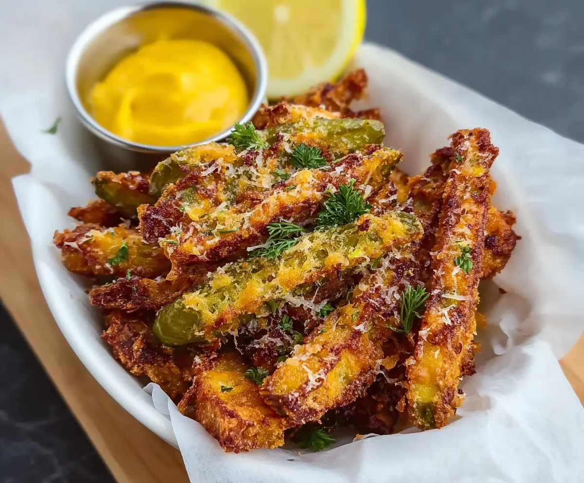 Golden Cheddar Pickle Fries served with sizzling condiments, perfect for snack lovers.