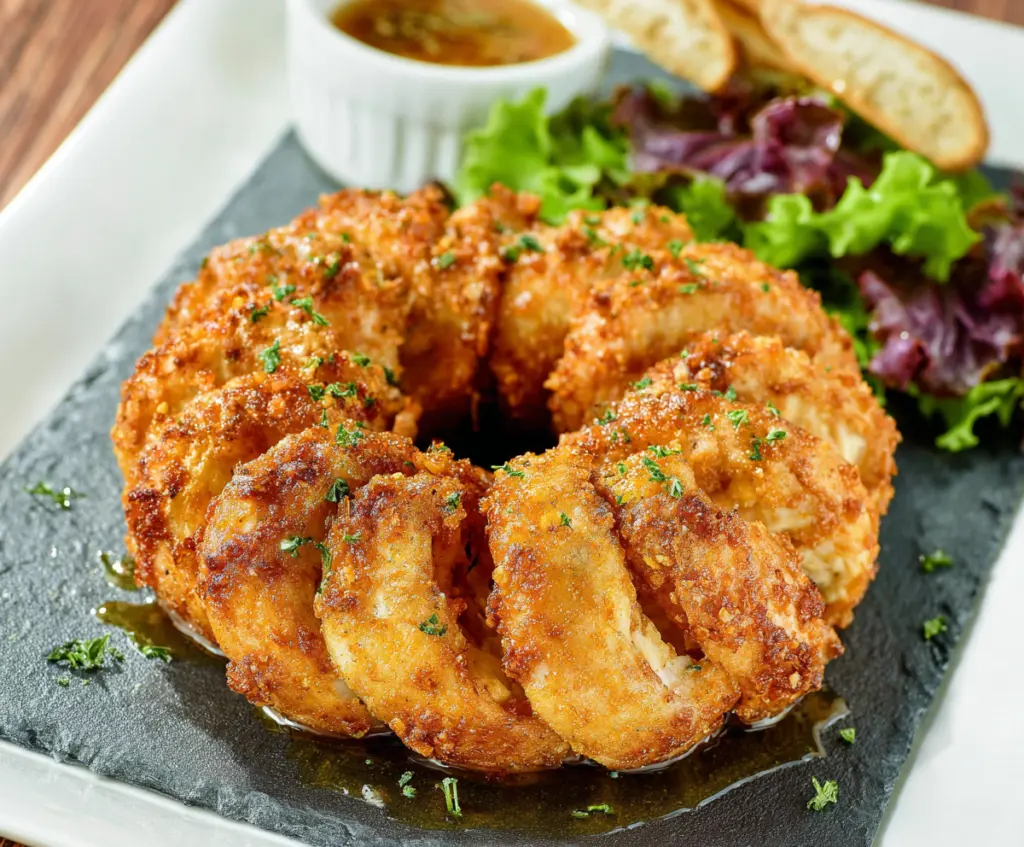 Delicious homemade Copycat Chicken Ring with crispy exterior and savory filling