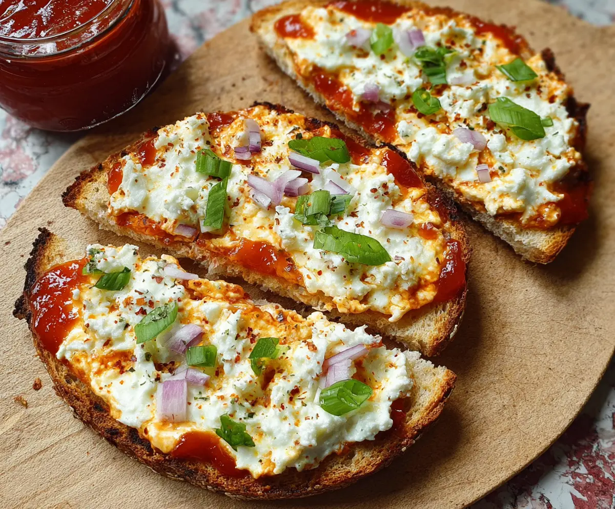 Delicious cottage cheese pizza toast topped with fresh herbs and melted cheese