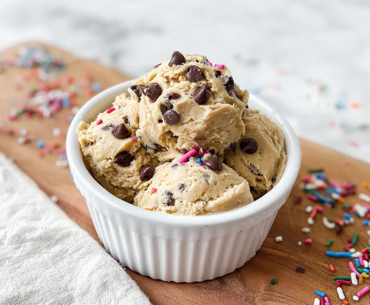 Creamy Greek Yogurt Cookie Dough served as a healthy and delicious snack