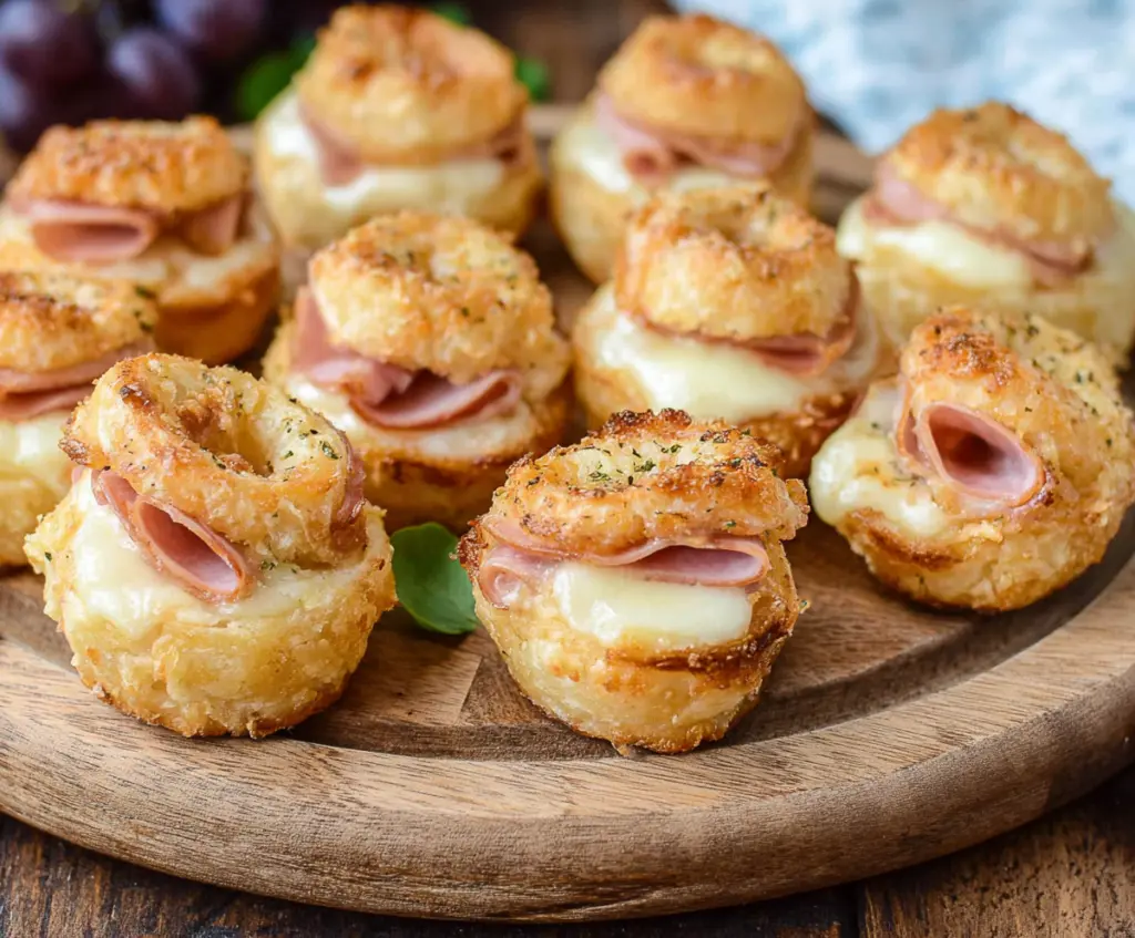 Delicious ham and cheese bites served as a savory appetizer or snack.