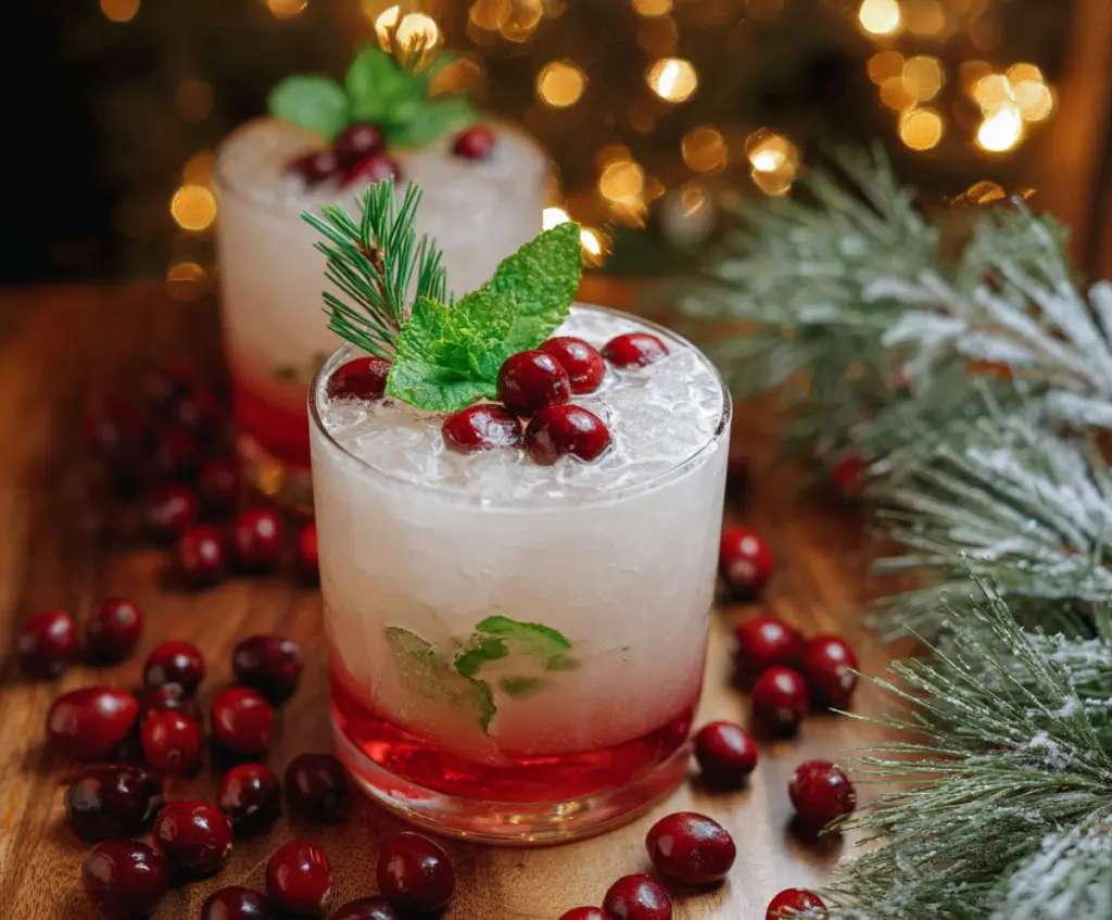 Festive Merry Mistletoe Cocktail served in a elegant glass with mistletoe decoration for holiday celebration