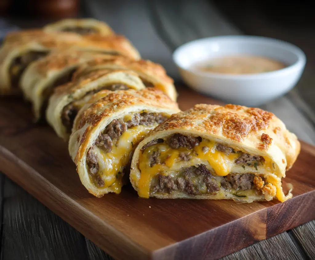 Delicious Philly Cheesesteak Roll Ups with melted cheese and tender steak in a crispy roll-up.