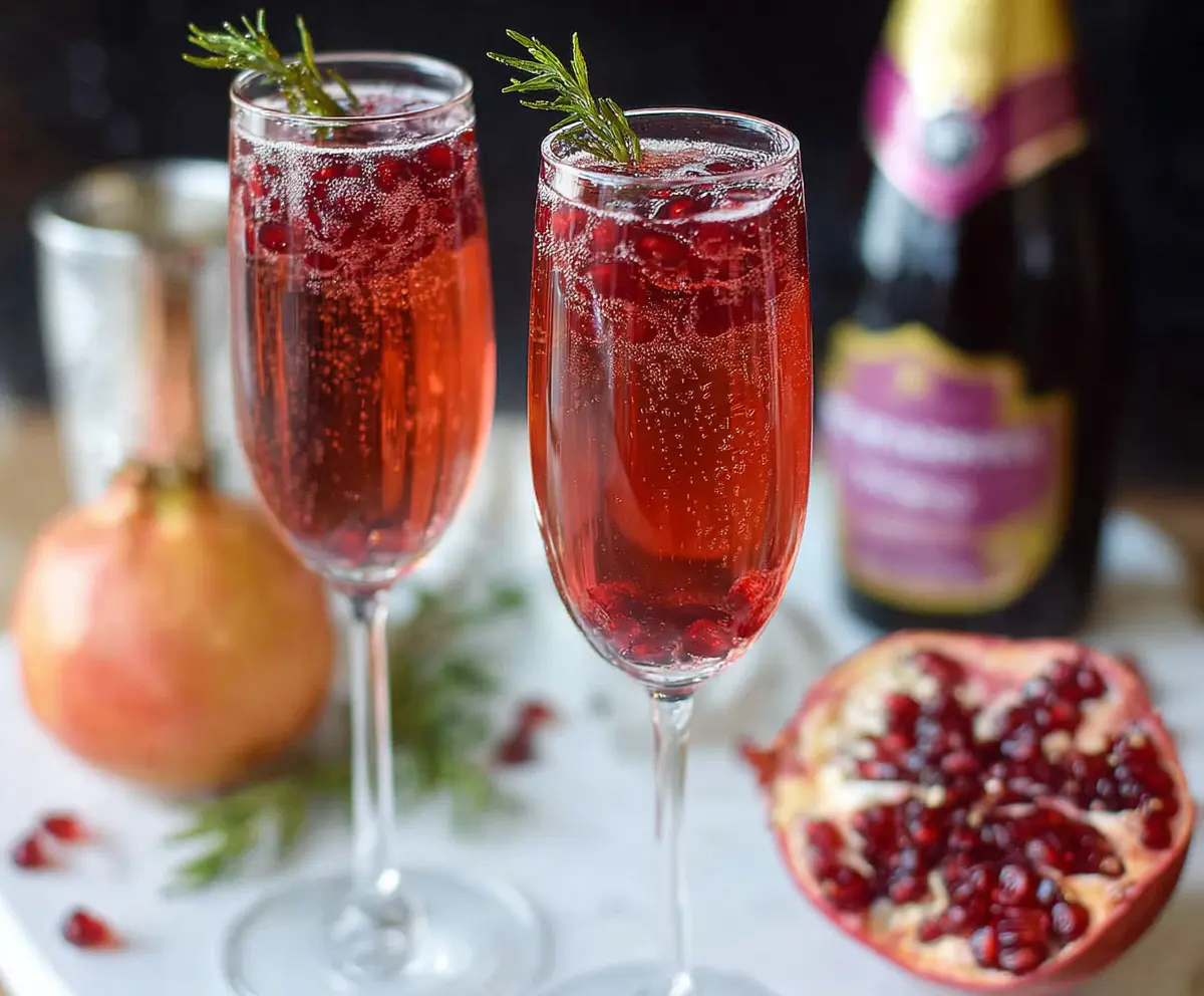 Refreshing Pomegranate Prosecco Cocktail in a glass garnished with pomegranate seeds and a slice of lime