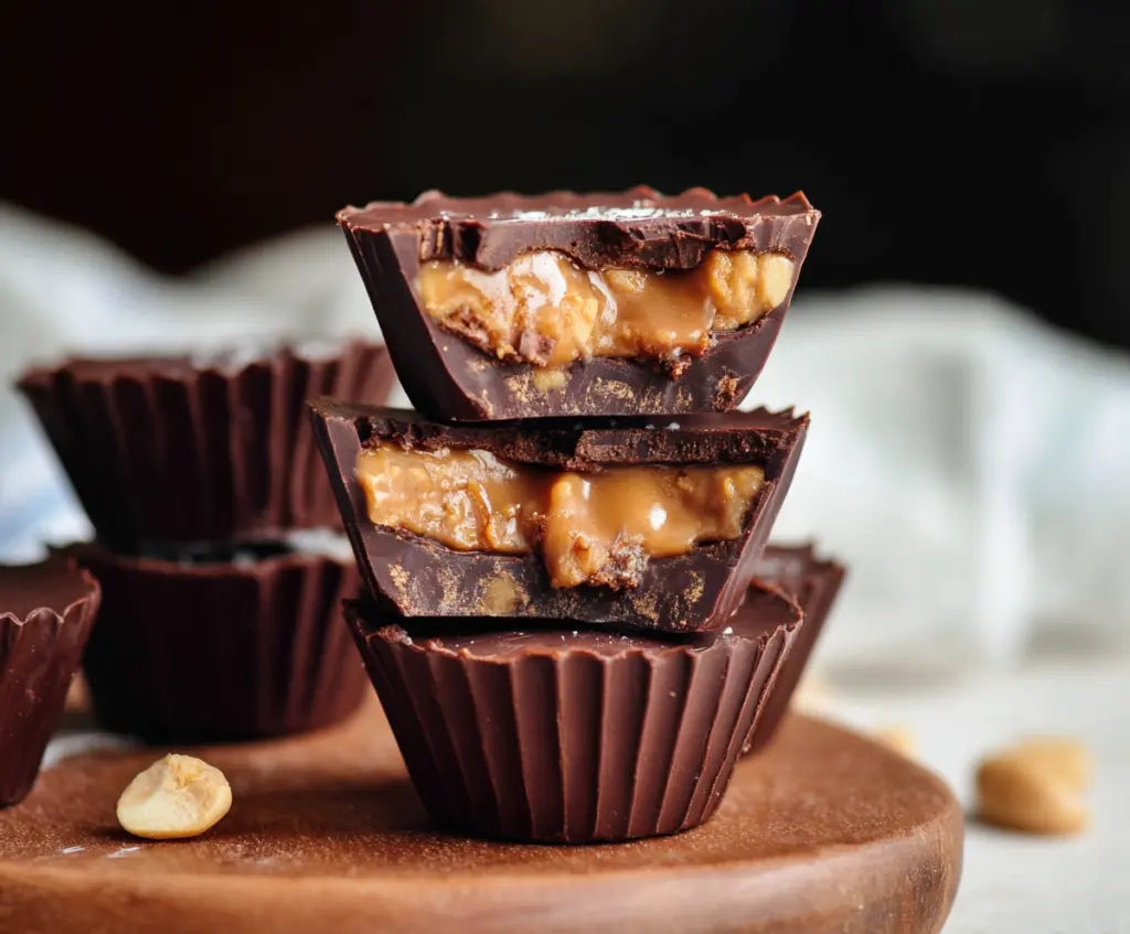 Delicious homemade Snickers Cups with caramel, peanuts, and chocolate topping.