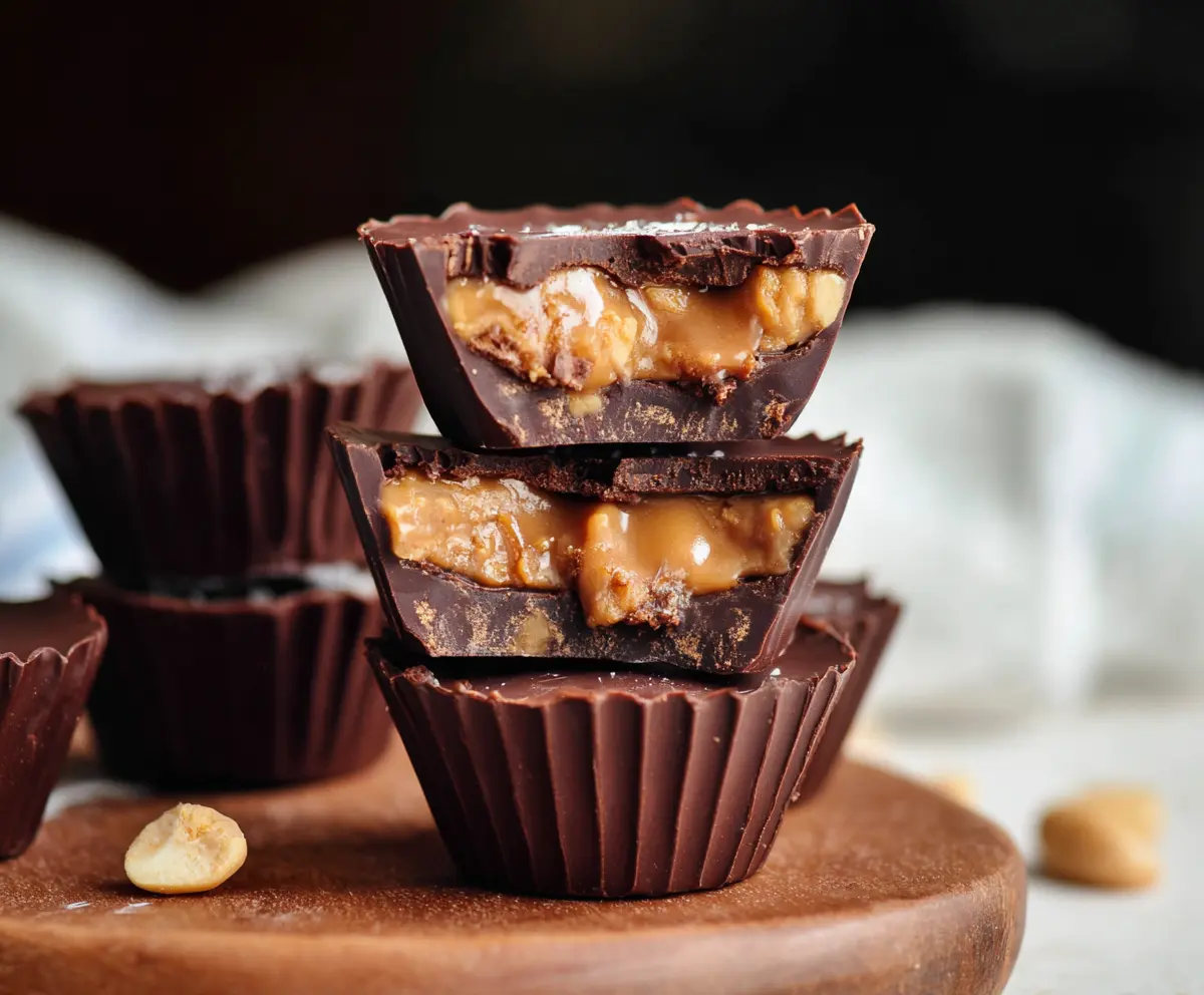 Delicious homemade Snickers Cups with caramel, peanuts, and chocolate topping.