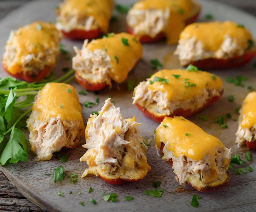 Delicious Tuna Melt Poppers with melted cheese and flaky tuna filling, perfect for appetizers.