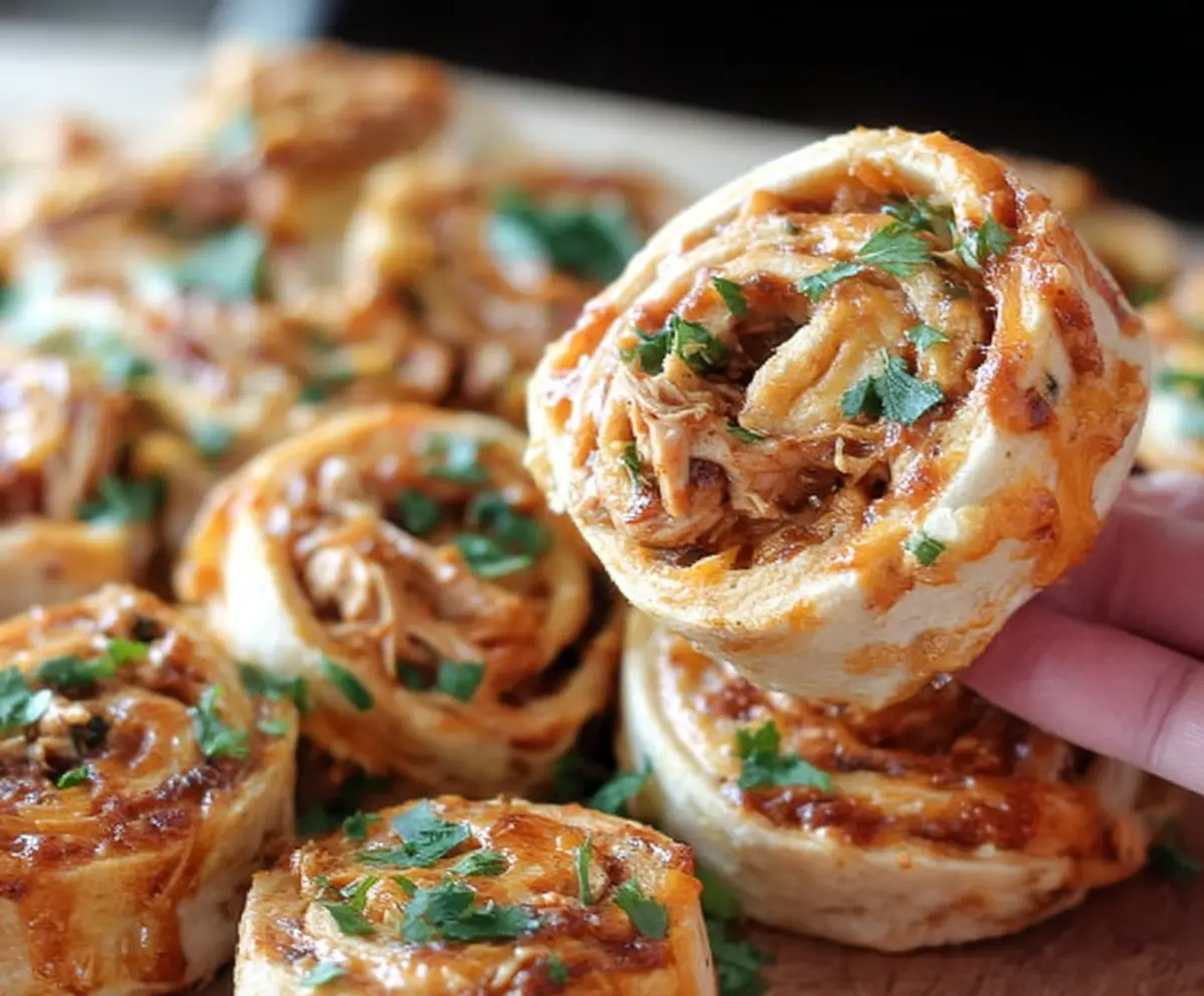 Baked BBQ Chicken Cheddar Pinwheels with crispy golden crust, perfect appetizer