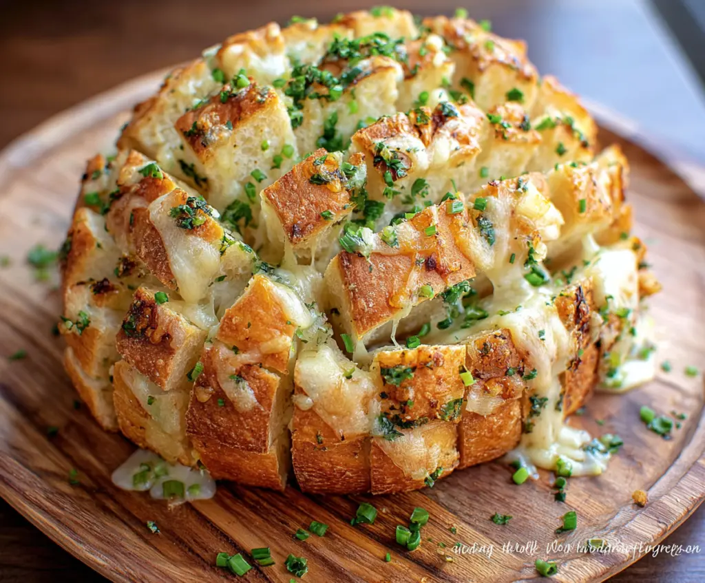 Delicious Bloomin Onion Garlic Bread served as a flavorful appetizer.