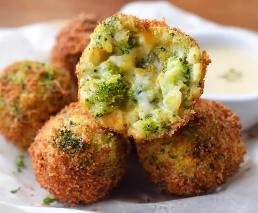 Delicious homemade broccoli cheddar poppers served on a plate, perfect as snacks or appetizers.