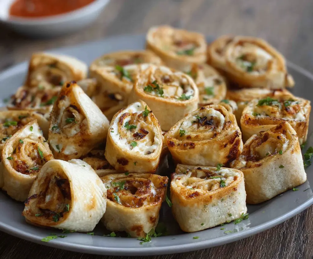 Delicious Cream Cheese Tortilla Bites served as a tasty appetizer with a golden, crispy appearance.