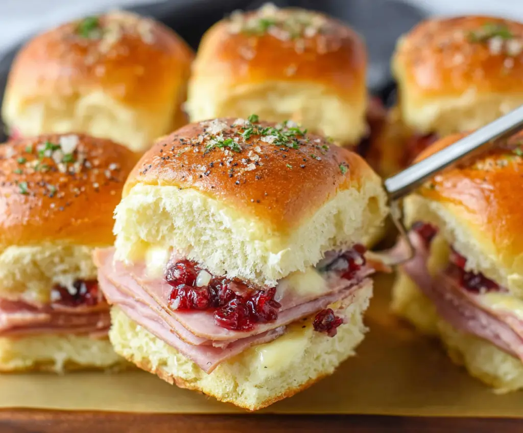 Delicious Ham and Cranberry Sliders served on a platter perfect for parties and gatherings