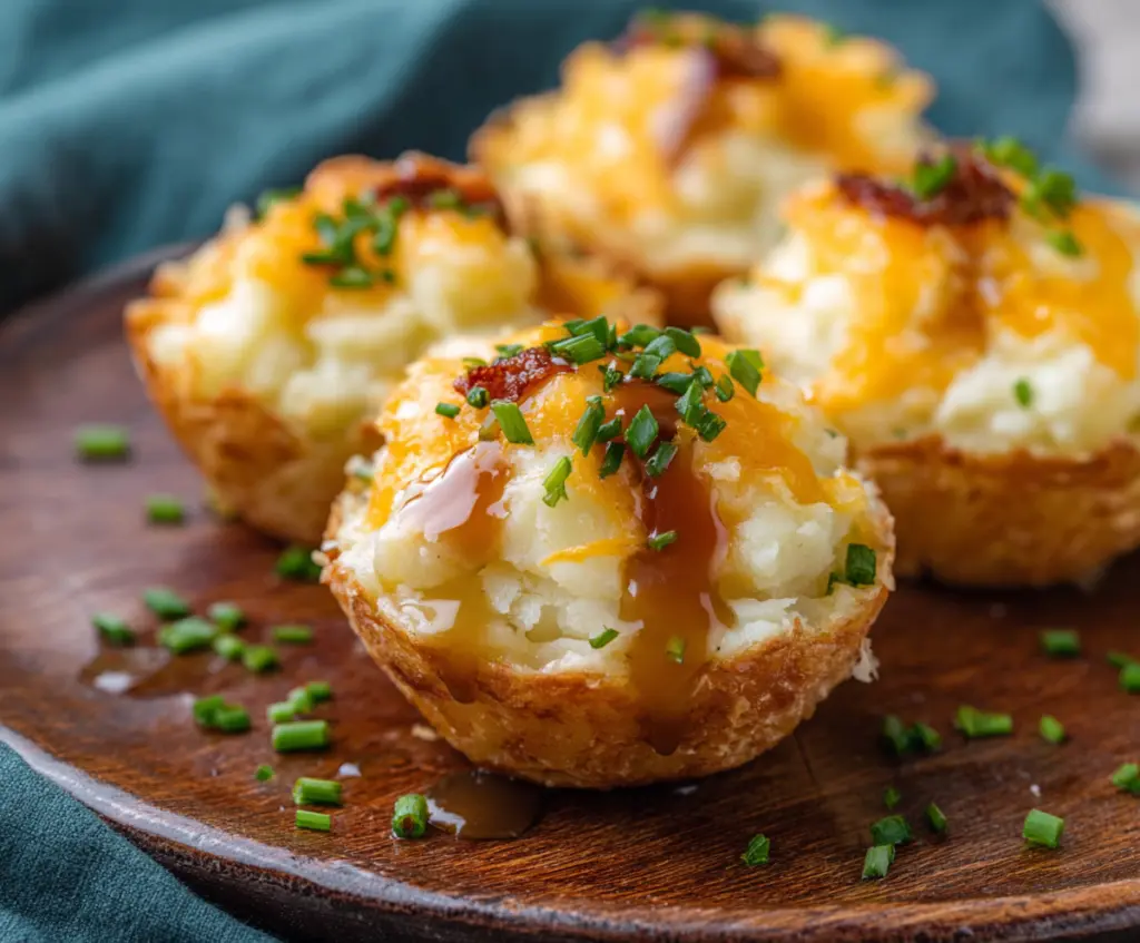Delicious mashed potato bites served as a savory appetizer with golden crispy edges.