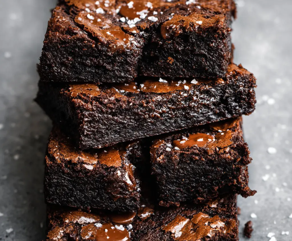 Delicious sourdough discard fudgy chocolate brownies on a plate with a fork