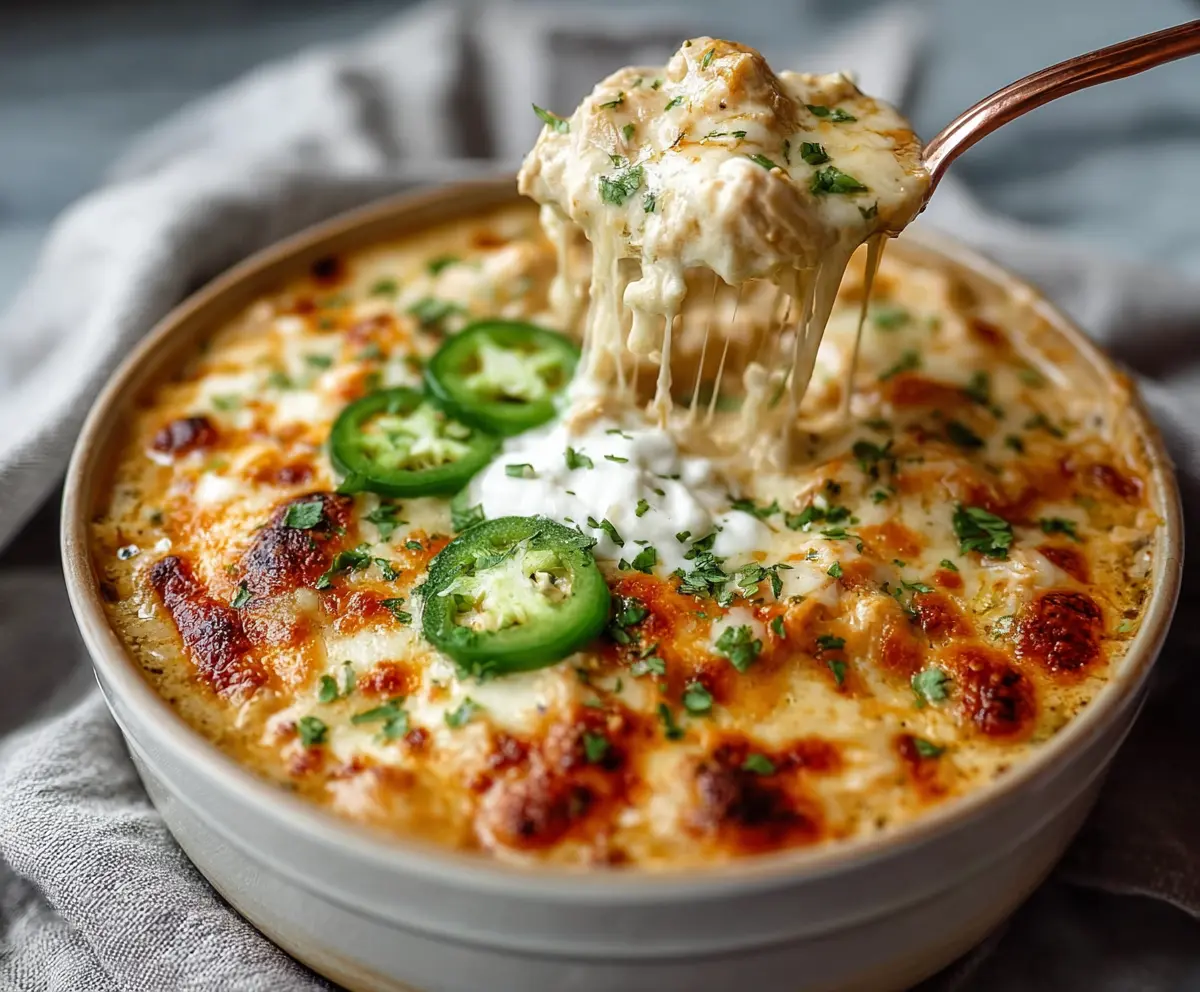 Delicious White Chicken Chili Cottage Cheese Winter Bake served hot with a golden top.