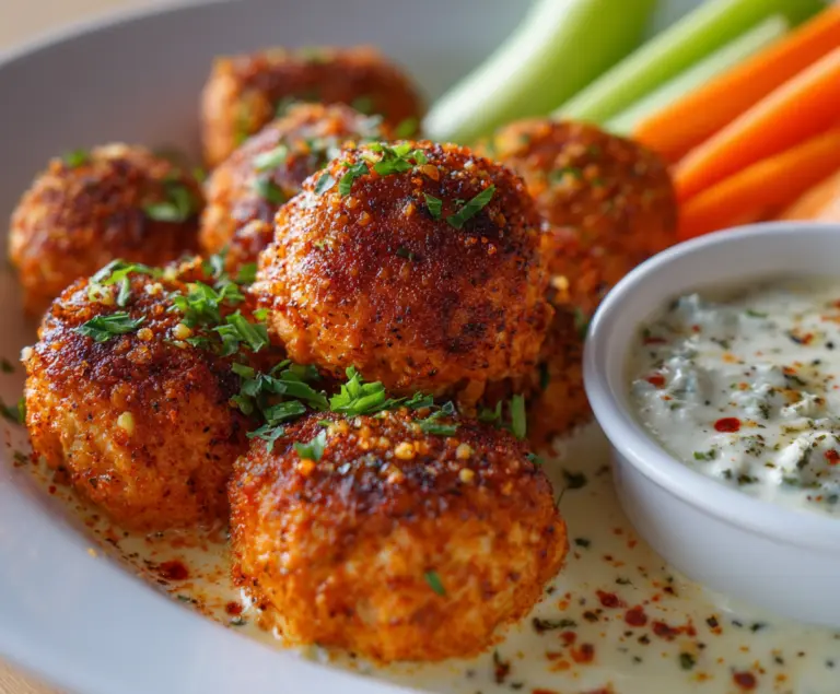Buffalo Chicken Meatballs With Bleu Cheese Dip
