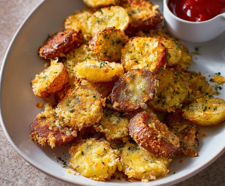 Crispy Garlic Parmesan Crusted Potatoes