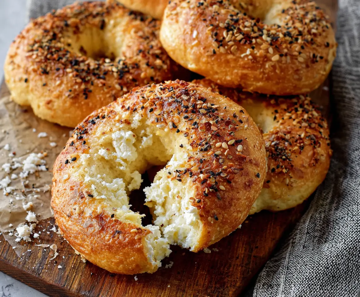 Delicious fluffy cottage cheese almond flour bagel on a plate, perfect for a healthy breakfast or snack.