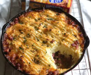Delicious homemade Ham Shepherd's Pie with mashed potato topping and savory ham filling