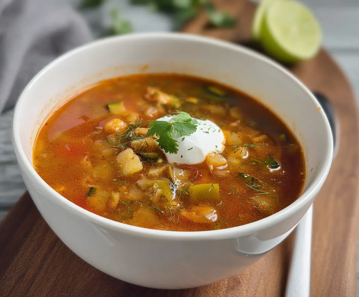 Creamy Mexican zucchini soup garnished with fresh cilantro and lime wedges, served in a rustic bowl.