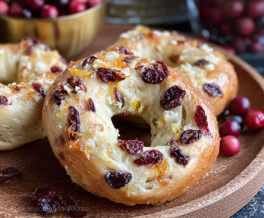 Delicious mini cranberry orange bagels fresh out of the oven, perfect for breakfast or a snack.