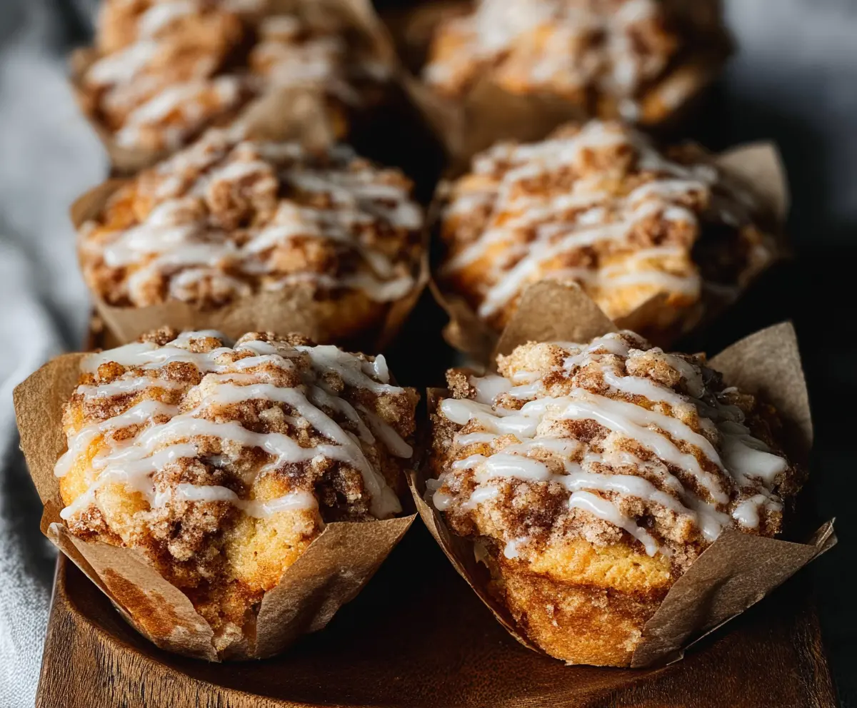 Delicious sourdough discard coffee cake muffins with crumb topping on a plate.