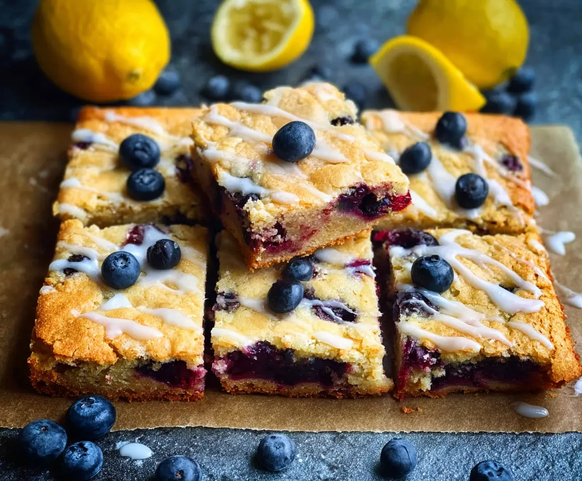 Delicious Blueberry Lemon Blondies topped with fresh blueberries and lemon zest