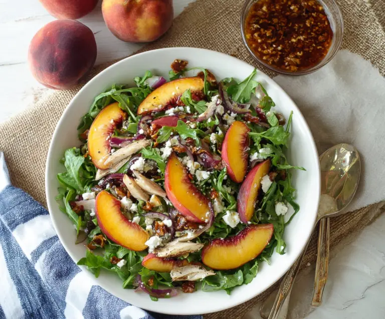Caramelized Onion and Peach Arugula Salad