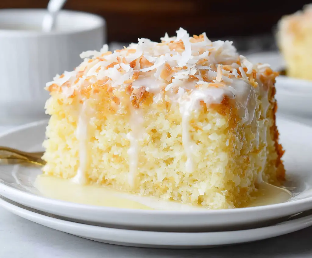 Delicious coconut custard cake with creamy filling and golden crust, perfect for dessert lovers.