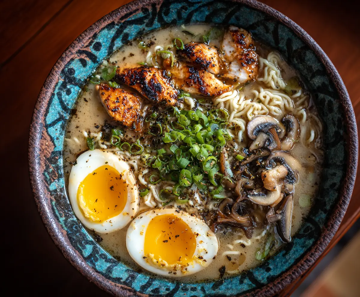 Delicious Egg Drop Ramen Soup with fluffy eggs, savory broth, and spring onions in a bowl.
