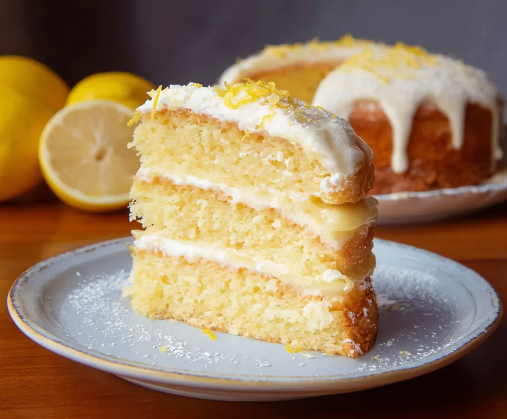 Delicious Italian Lemon Cream Cake with a zesty lemon glaze and fluffy cake layers