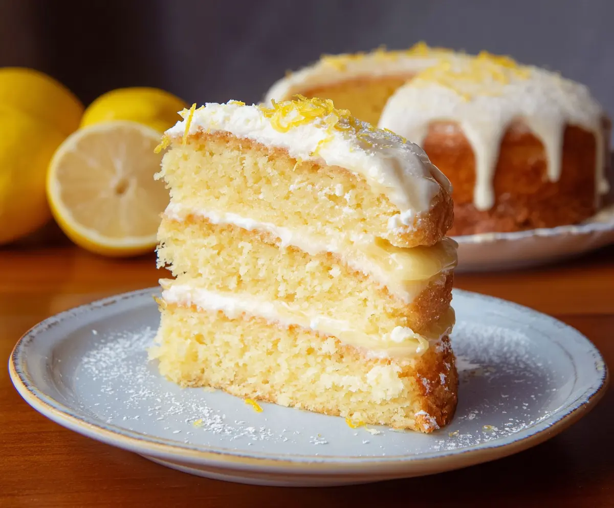 Delicious Italian Lemon Cream Cake with a zesty lemon glaze and fluffy cake layers