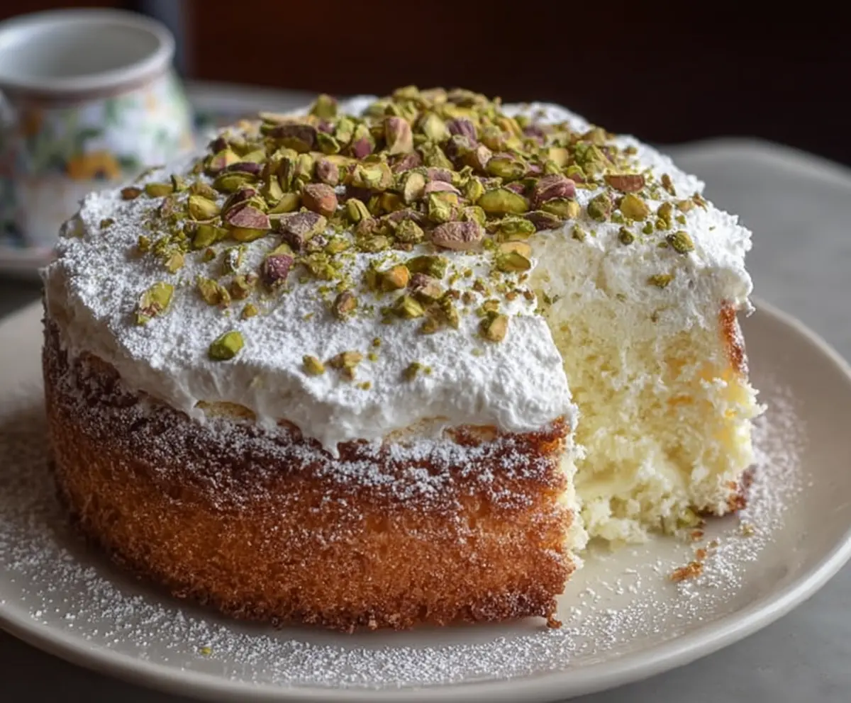 Delicious Lemon Pistachio Ricotta Cloud Cake with vibrant citrus and nut toppings