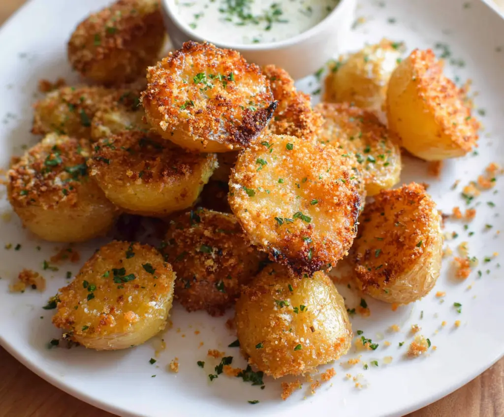 Golden Parmesan Crusted Baby Potatoes served as a crispy and cheesy side dish.