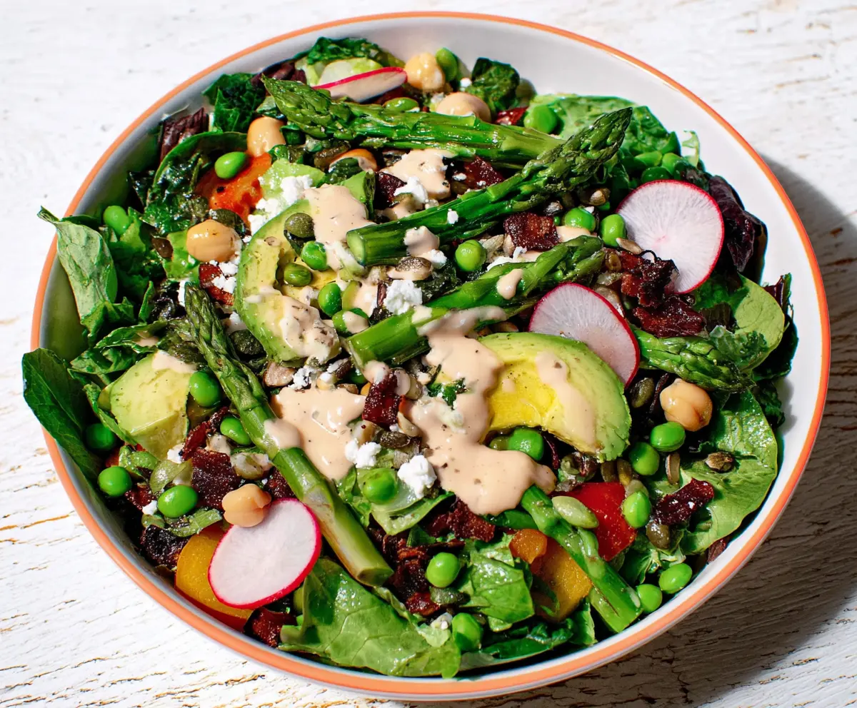 Fresh Spring Chopped Salad with vibrant vegetables and herbs, served in a bowl