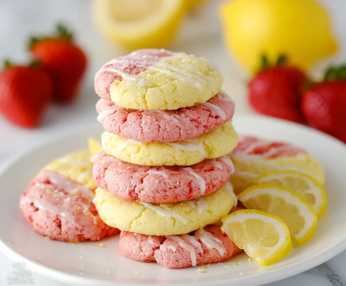 Delicious homemade strawberry lemonade cookies with fresh strawberries and a hint of lemon zest.