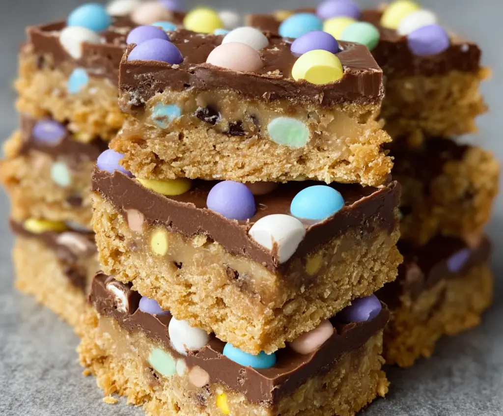 Delicious Easter Goody Bars with colorful candies and chocolate drizzle, perfect for holiday celebrations.