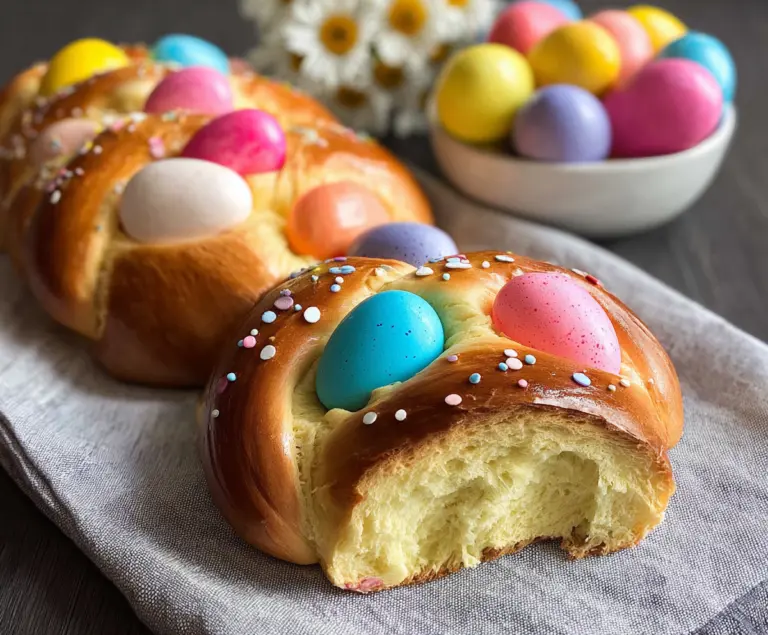 Italian Easter Bread With Colorful Eggs